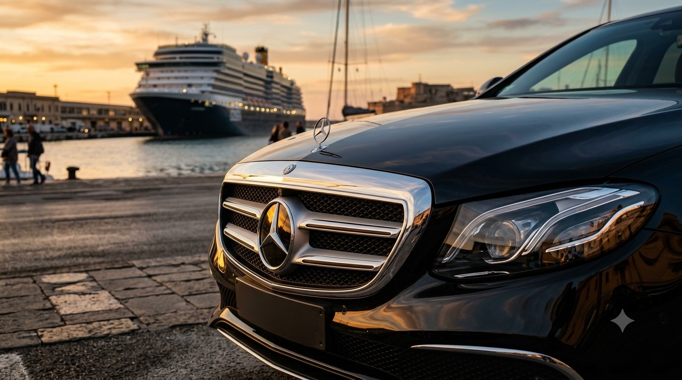CivitaDriver Mercedes at Civitavecchia port at sunset